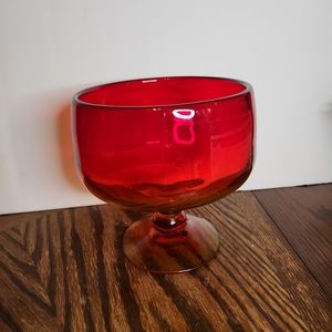 Vintage Blenko Amberina Large Handcrafted Glass Pedestal Bowl- Glowy!